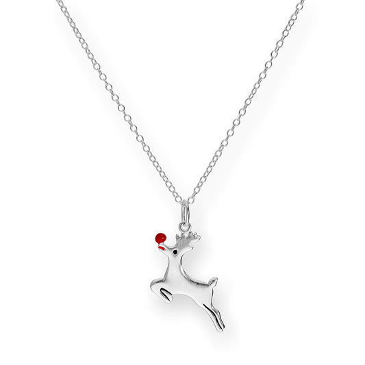 Sterling Silver 18 Inch Rudolph Reindeer Necklace