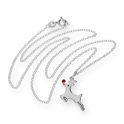 Sterling Silver 18 Inch Rudolph Reindeer Necklace