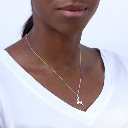 Sterling Silver 18 Inch Rudolph Reindeer Necklace