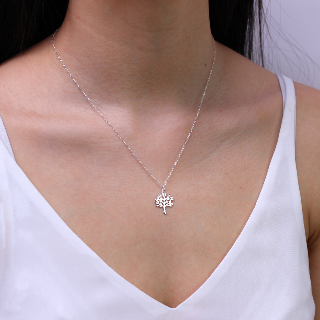 Sterling Silver 18 Inch Oak Tree Necklace