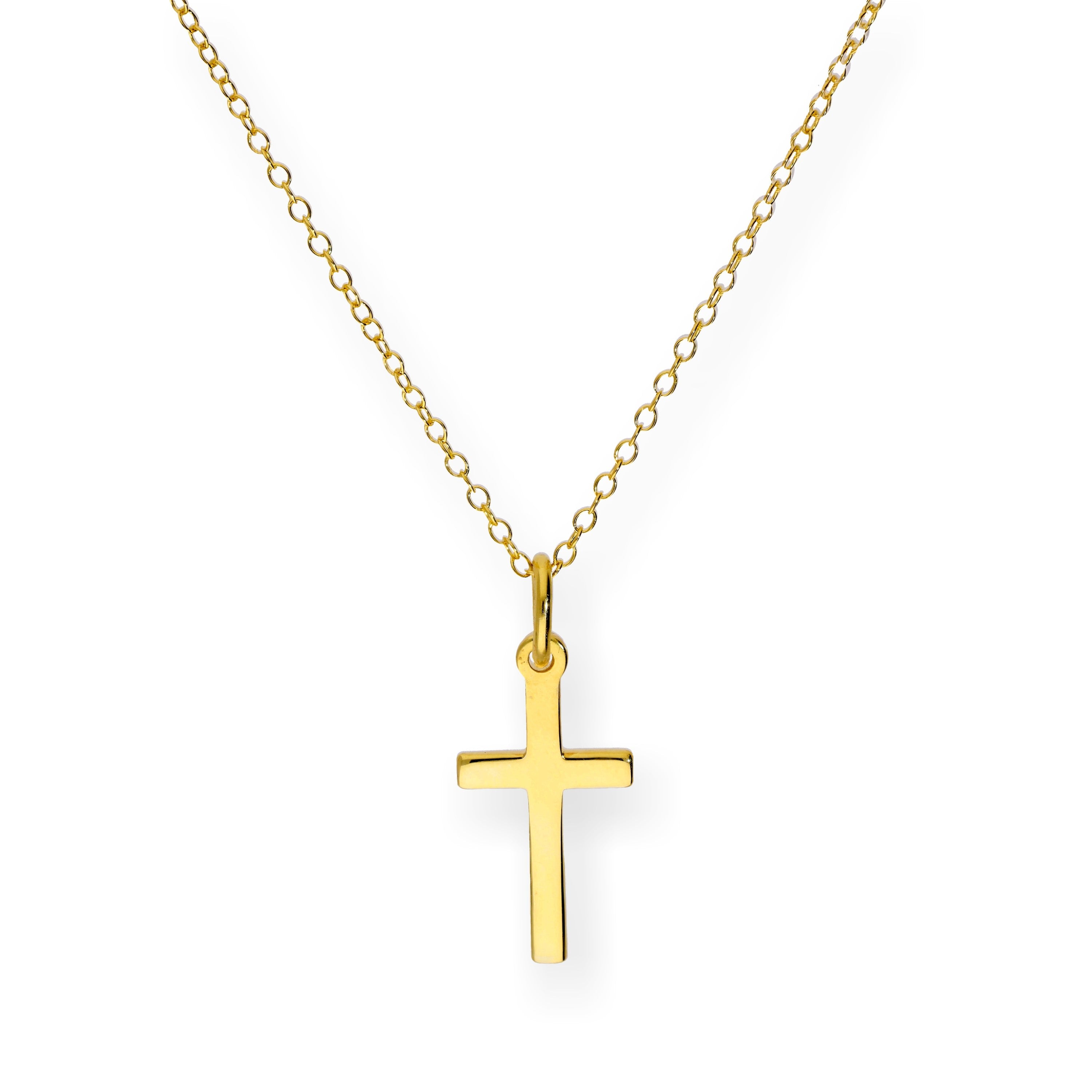 Gold Plated Sterling Silver 18 Inch Cross Necklace