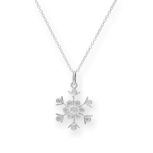 Large Sterling Silver & CZ Crystal Snowflake 18 Inch Necklace