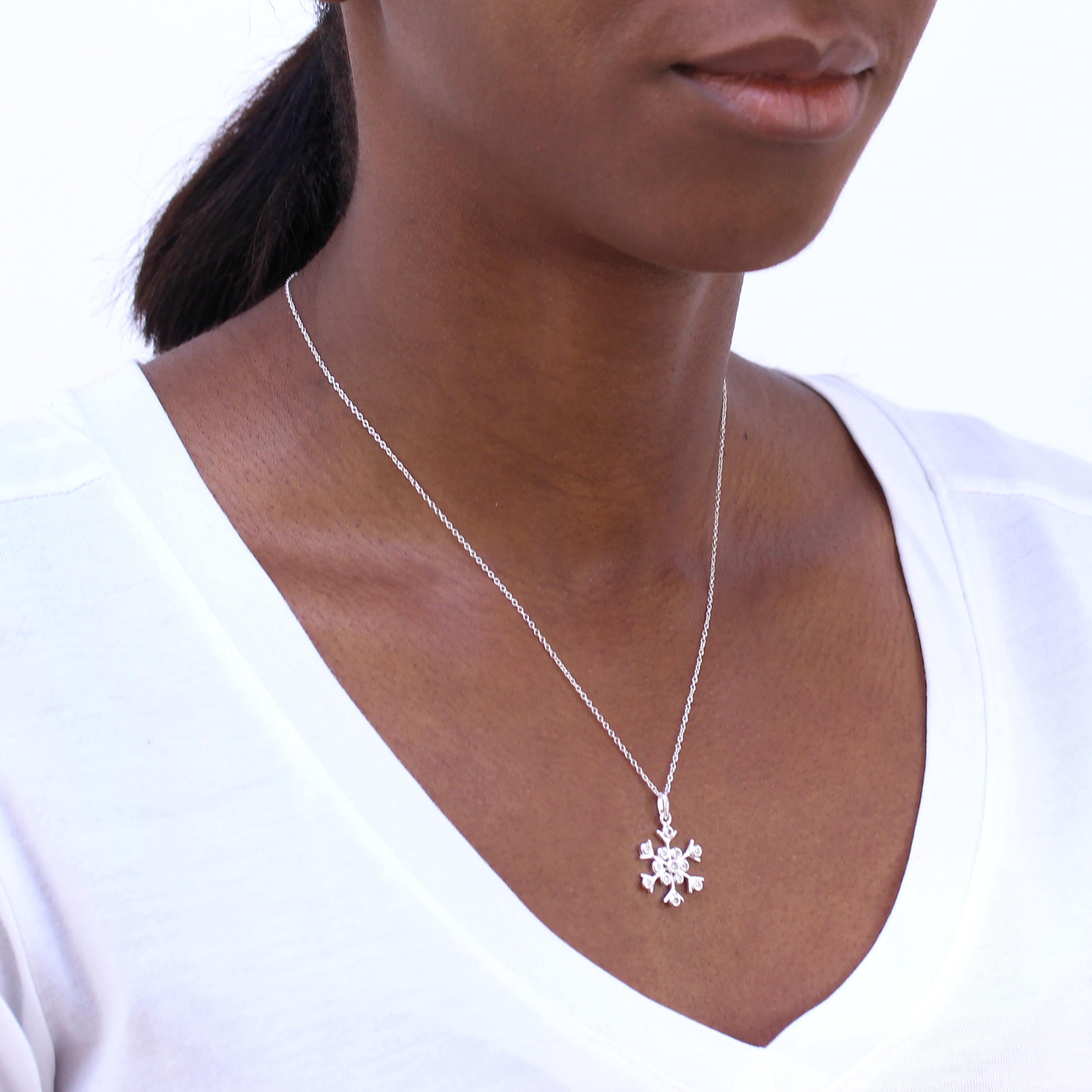 Large Sterling Silver & CZ Crystal Snowflake 18 Inch Necklace