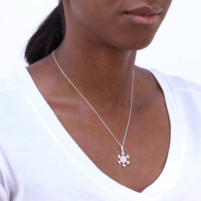 Large Sterling Silver & CZ Crystal Snowflake 18 Inch Necklace