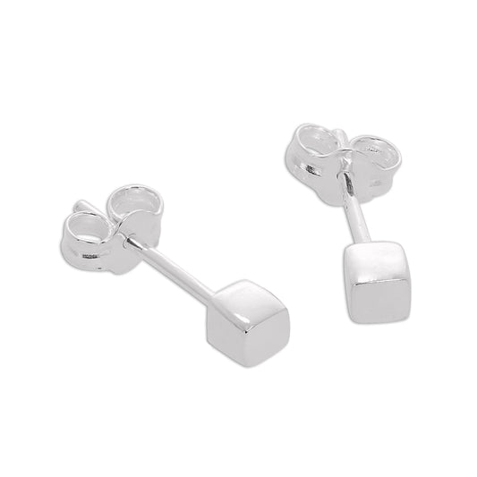 Sterling Silver 3mm Cube Stud Earrings