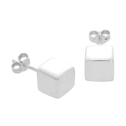 Sterling Silver 7mm Cube Stud Earrings