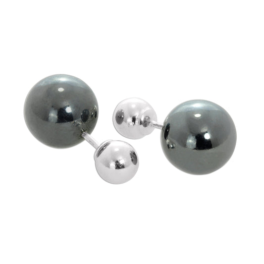 Sterling Silver Double Sided Heavy 8mm Two Tone Ball Stud Earrings