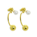 Gold Plated Sterling Silver Pearl Half Hoop & Ball Stud Earrings