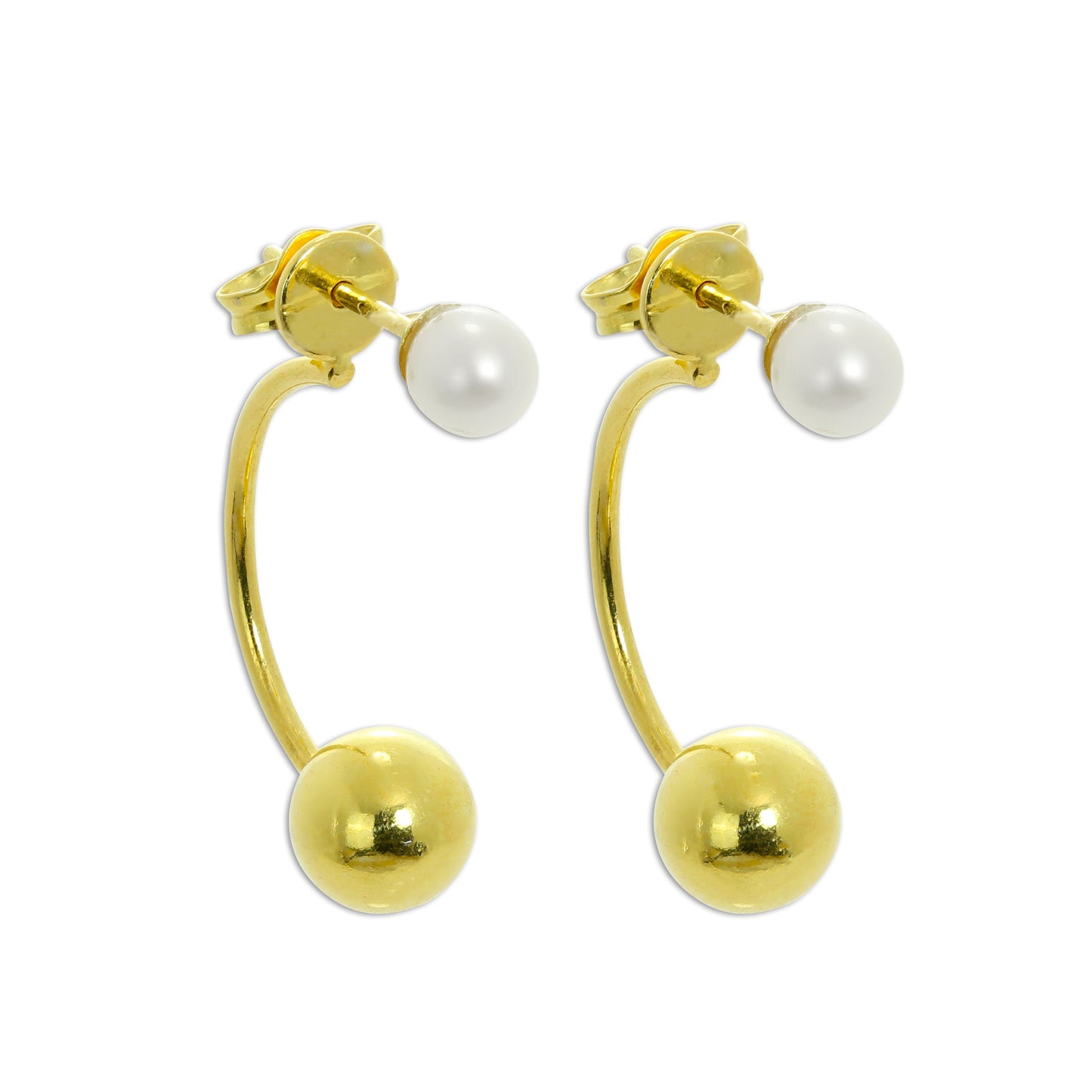 Gold Plated Sterling Silver Pearl Half Hoop & Ball Stud Earrings
