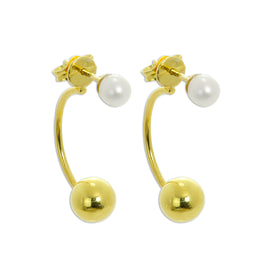 Gold Plated Sterling Silver Pearl Half Hoop & Ball Stud Earrings