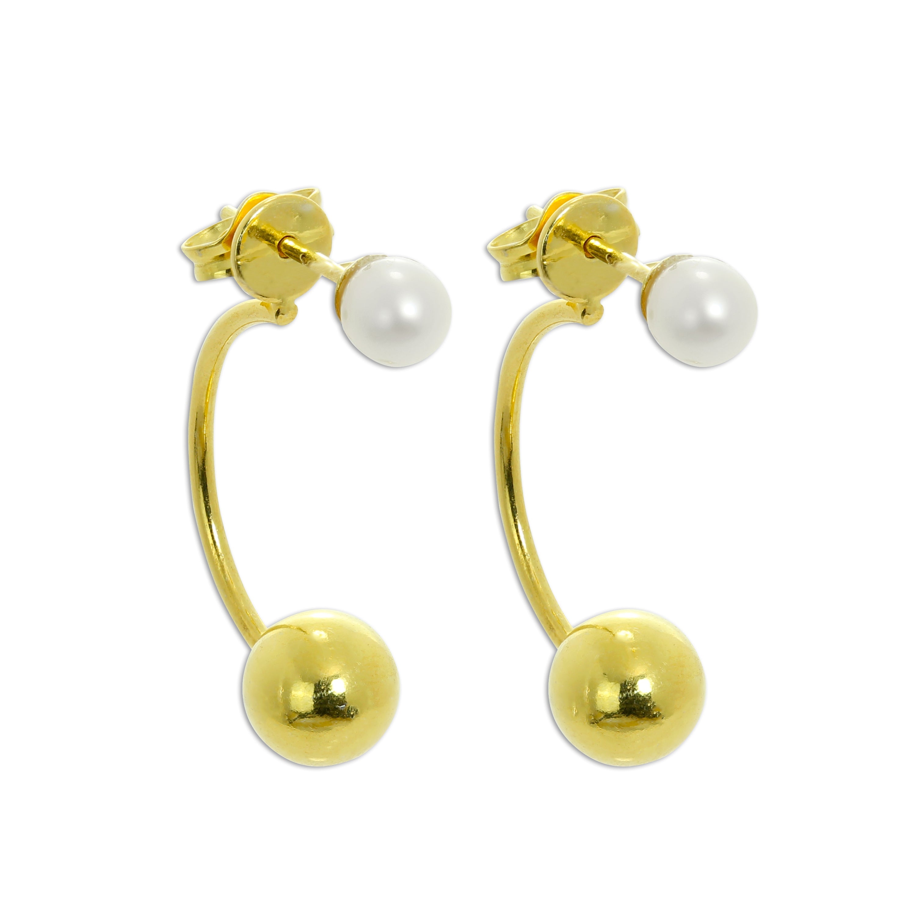 Gold Plated Sterling Silver Pearl Half Hoop & Ball Stud Earrings