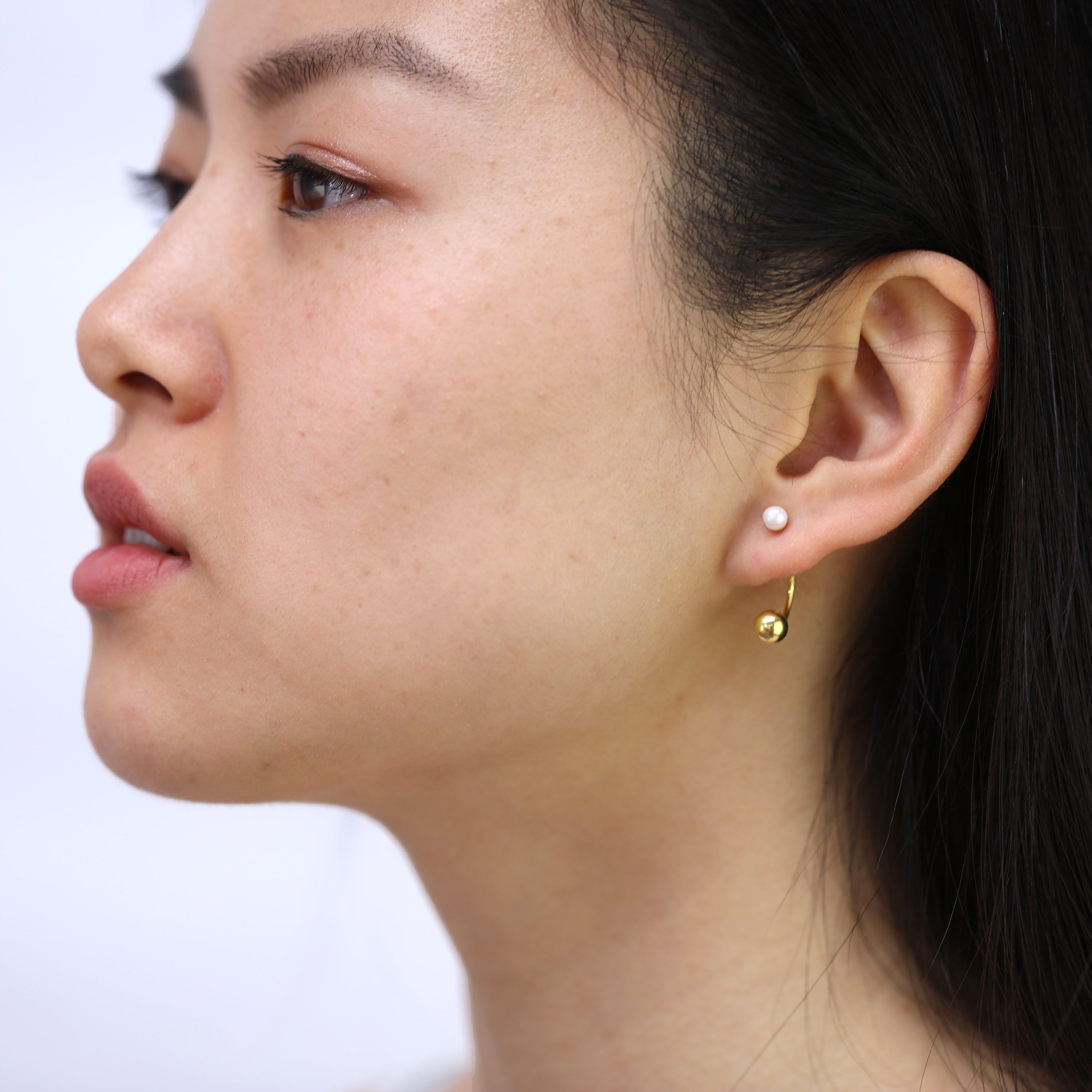 Gold Plated Sterling Silver Pearl Half Hoop & Ball Stud Earrings