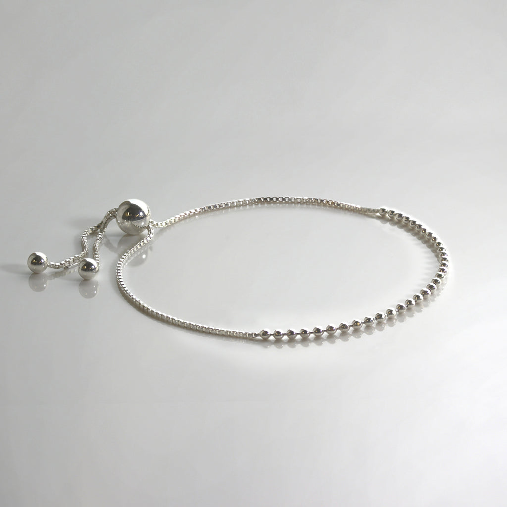 Sterling Silver 10 Inch Bead Chain & Box Chain Adjustable Bracelet