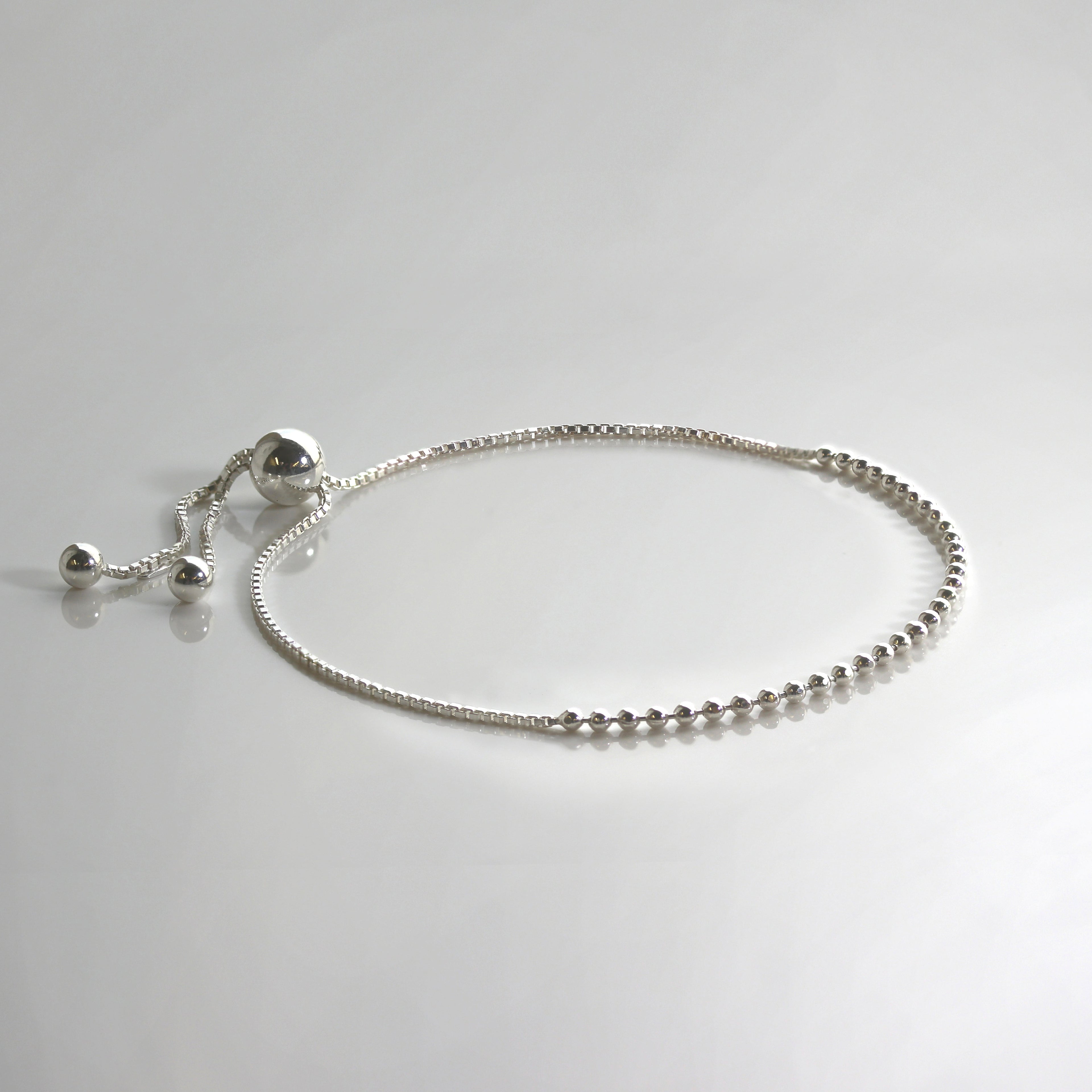Sterling Silver 10 Inch Bead Chain & Box Chain Adjustable Bracelet