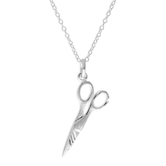 Matt Sterling Silver Diamond Cut Scissors on 18 Inch Chain Necklace