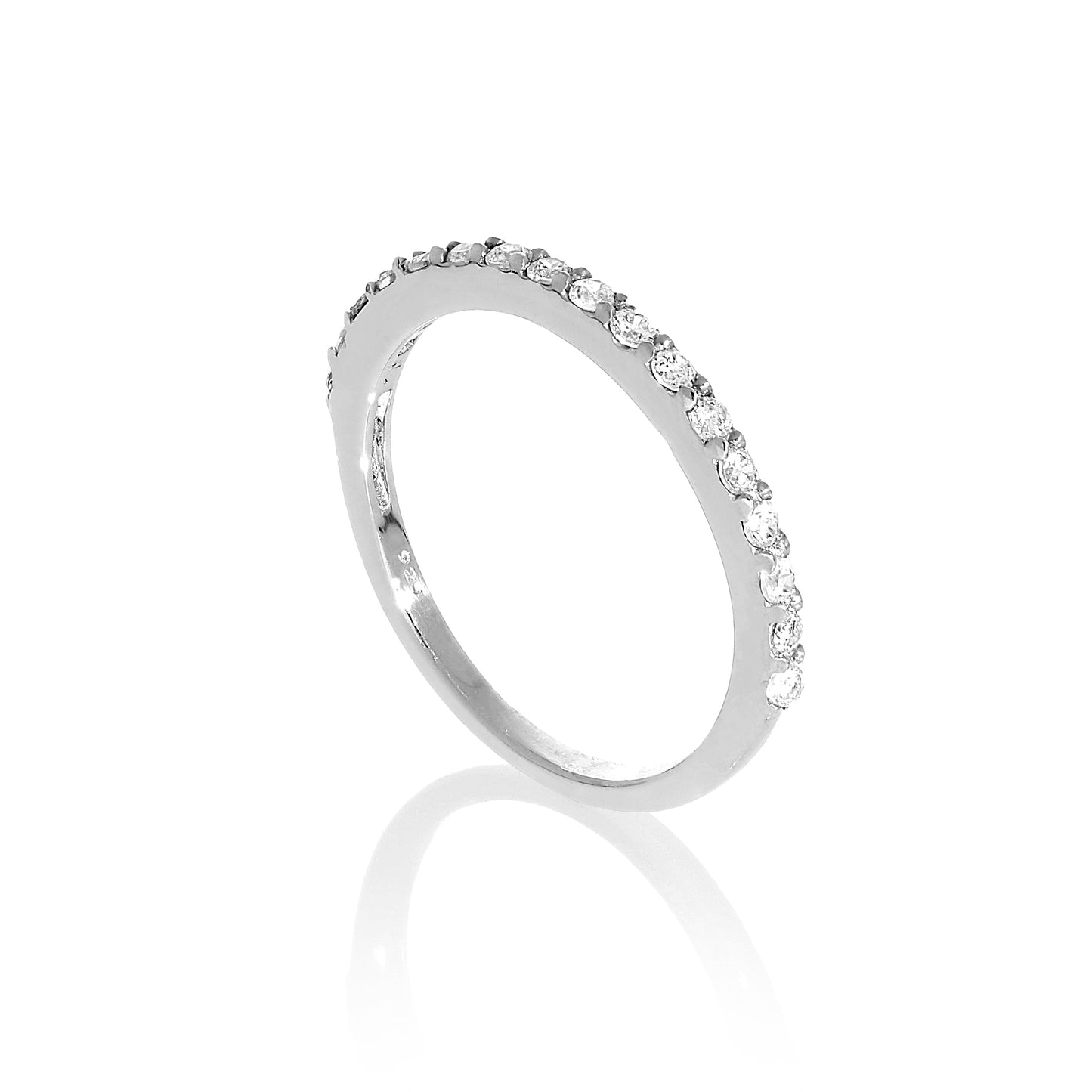 Sterling Silver & Clear CZ Crystal Half Eternity Ring Size H - W