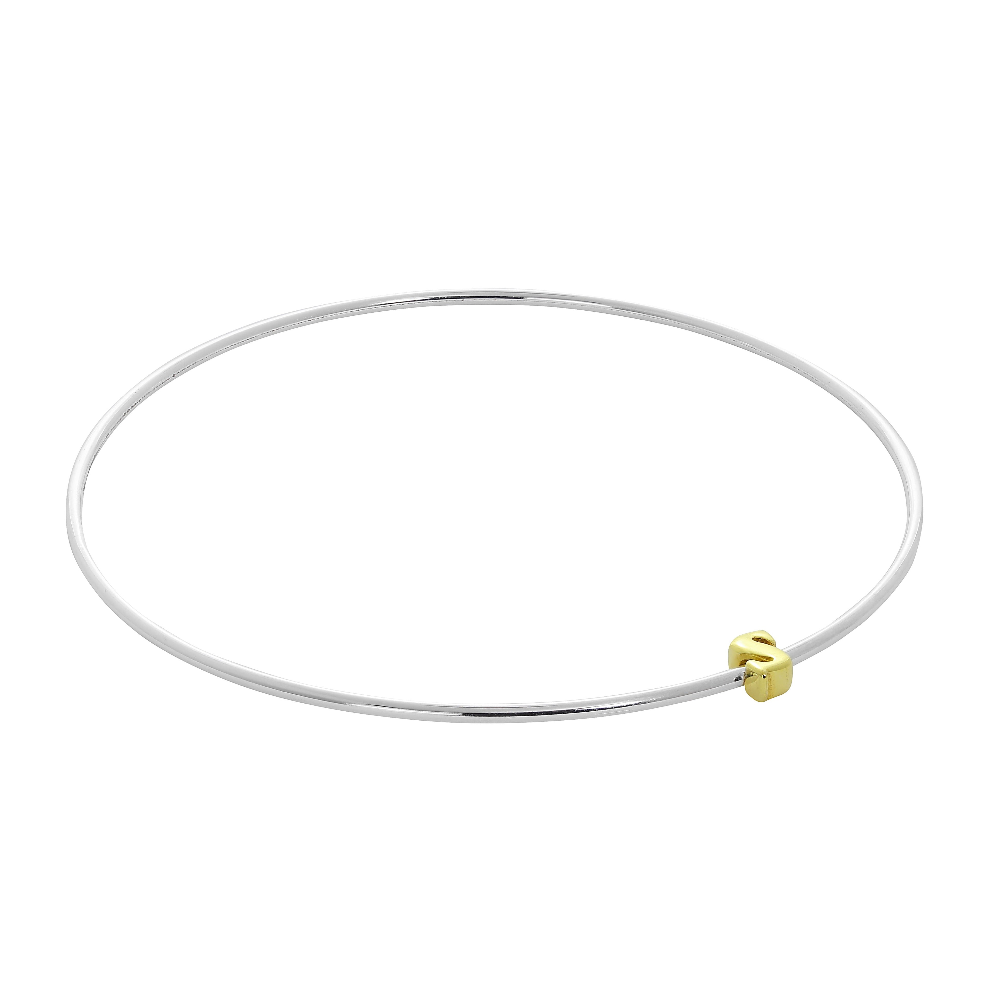 Light Sterling Silver Stacking Bangle with Letter Beads A - Z