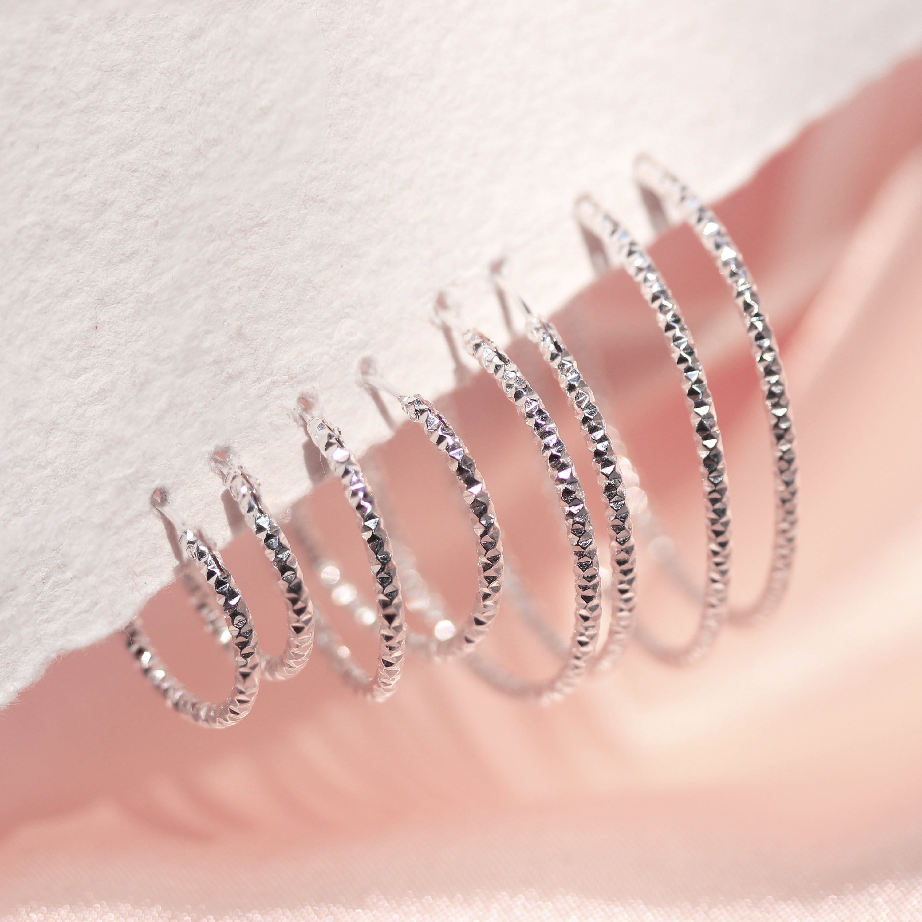 Sterling Silver Diamond Cut Hoop Earrings 15mm 18mm 25mm 28mm