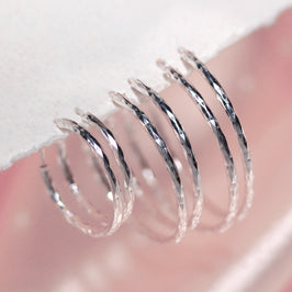 Sterling Silver Diamond Cut Hoop Earrings 18mm 24mm 28mm