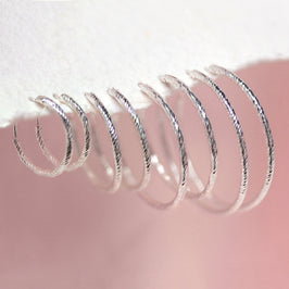 Sterling Silver Diamond Cut Hoop Earrings 15mm 18mm 24mm 28mm