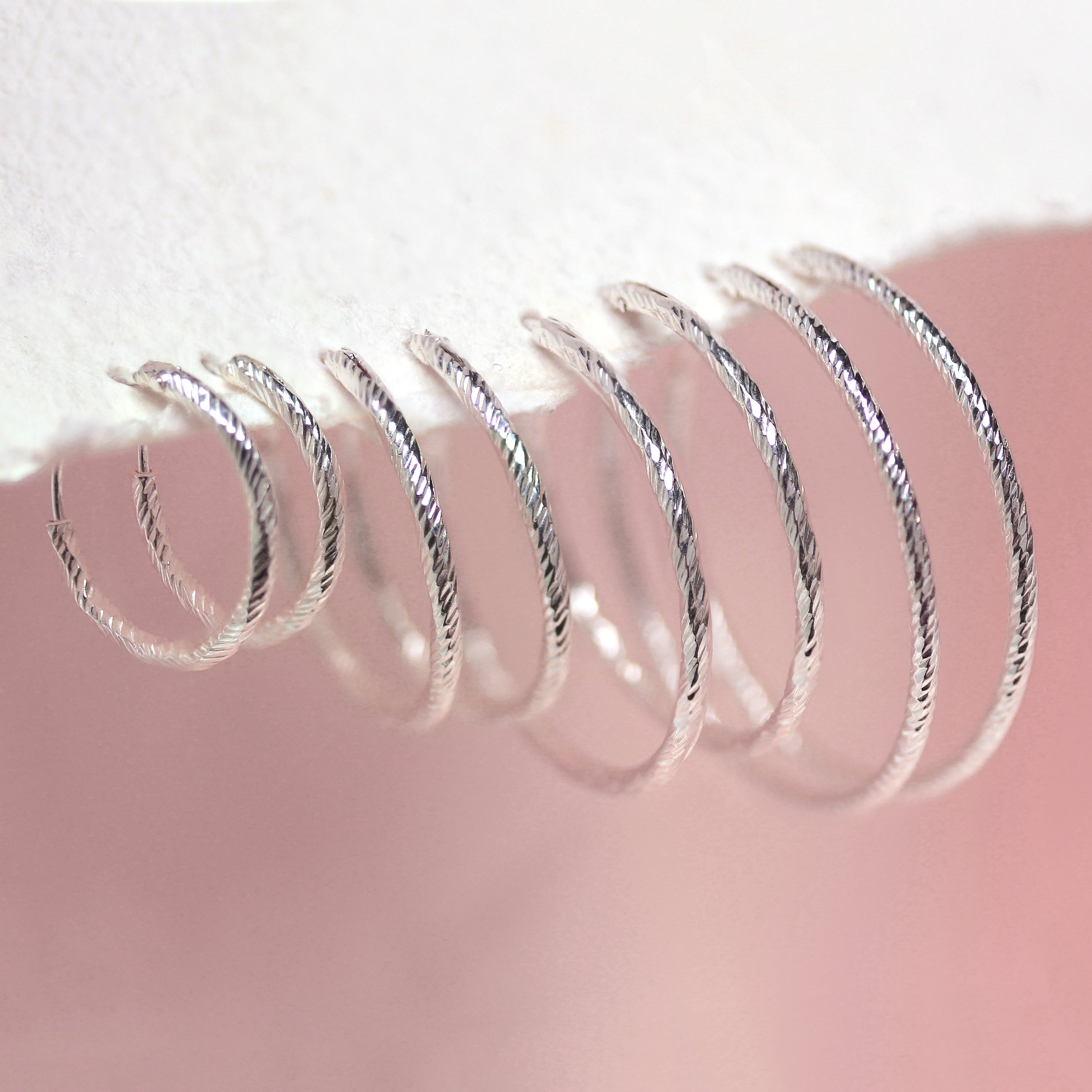 Sterling Silver Diamond Cut Hoop Earrings 15mm 18mm 24mm 28mm
