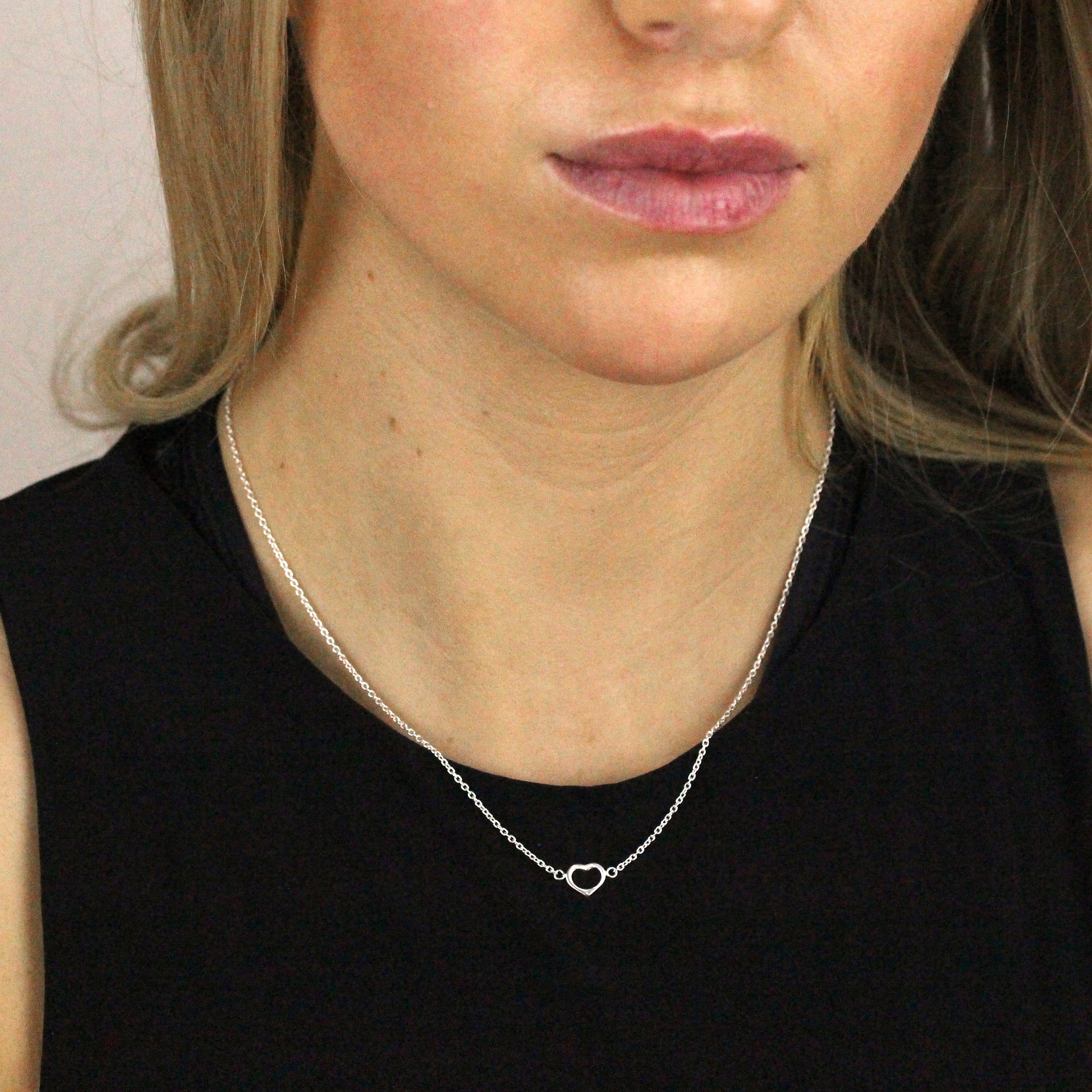 Sterling Silver Open Heart Necklace on 18 Inch Chain