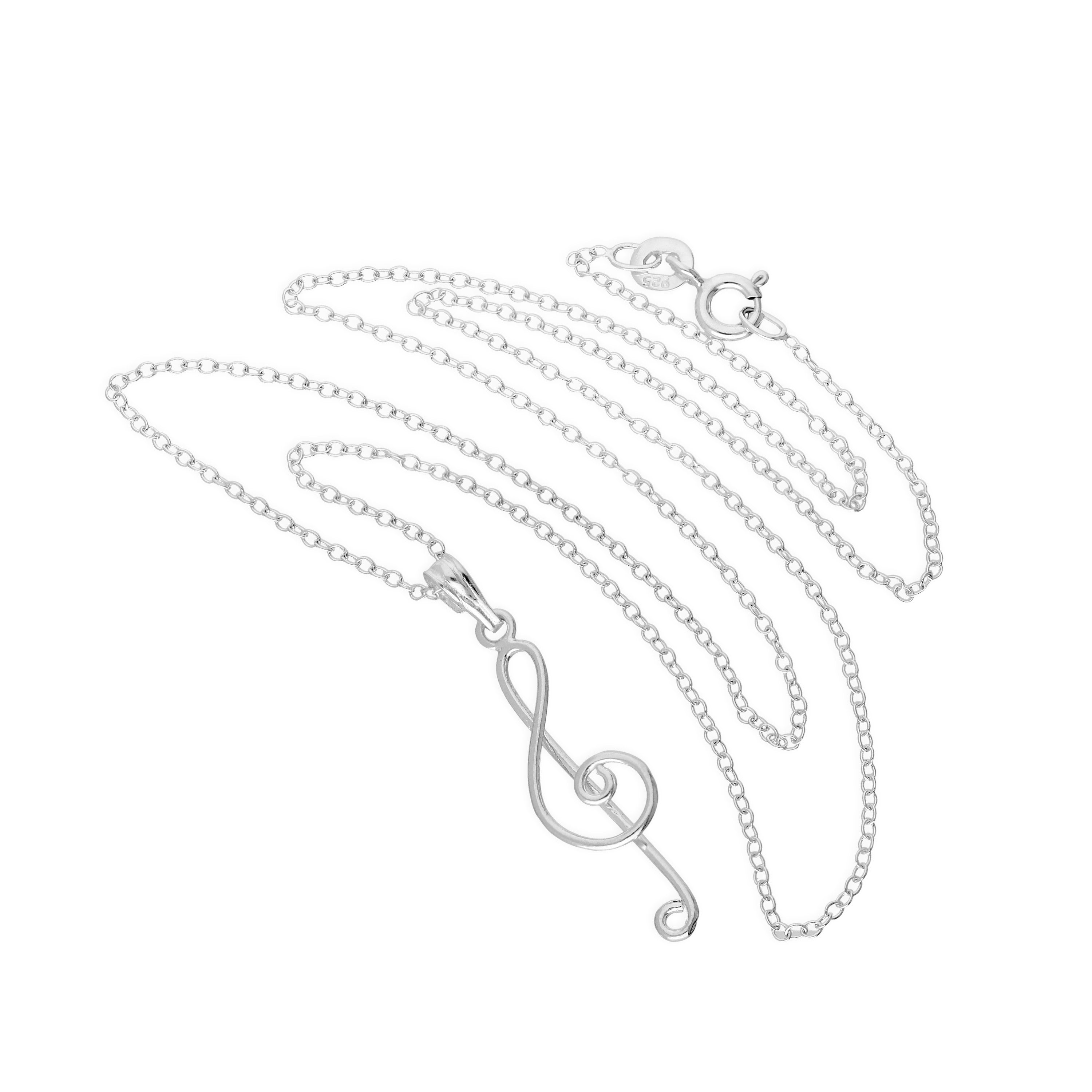 Sterling Silver Treble Clef Pendant on 18 Inch Chain