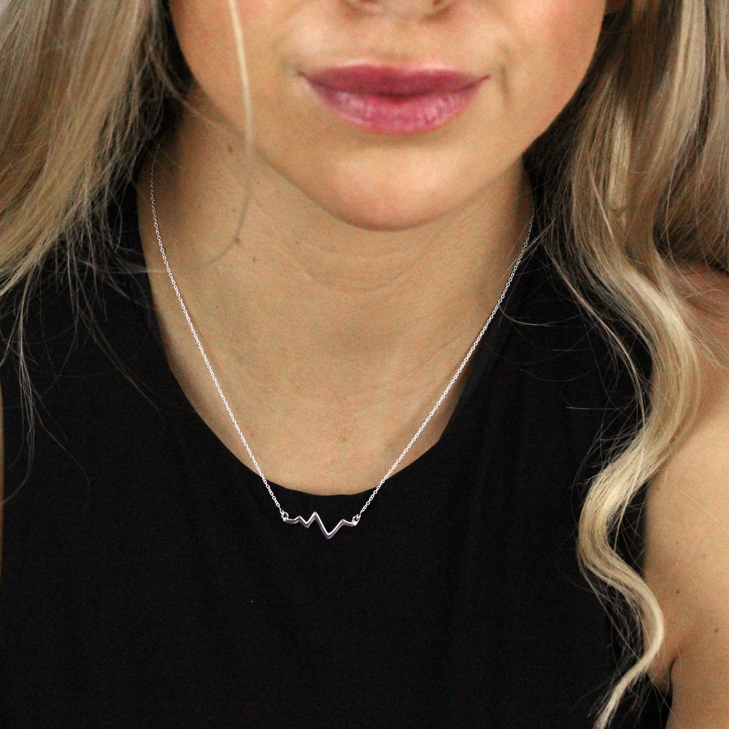 Sterling Silver Heartbeat Necklace on 18 Inch Chain