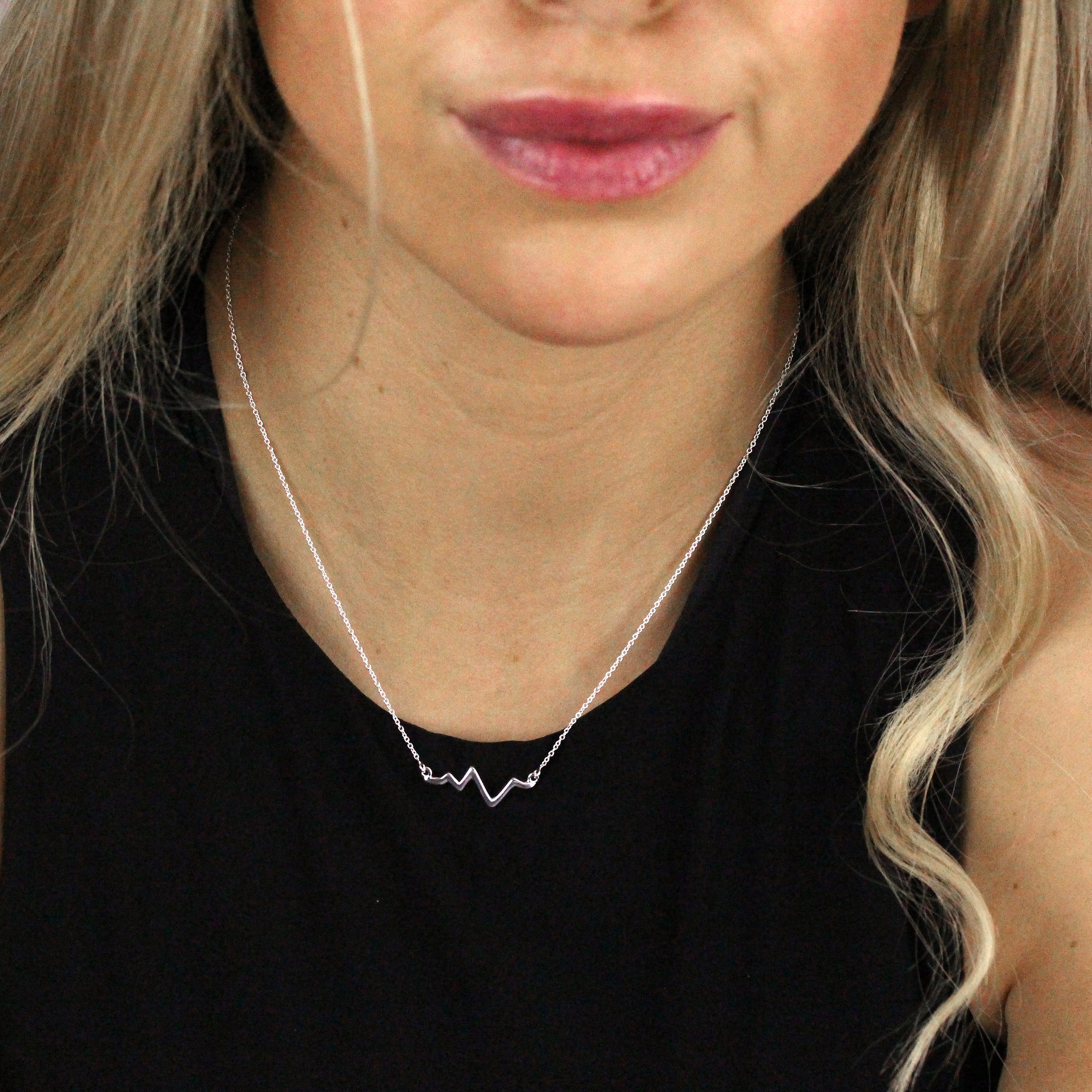 Sterling Silver Heartbeat Necklace on 18 Inch Chain