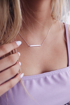 Sterling Silver Clear CZ Engravable Bar Necklace 18 Inch Chain