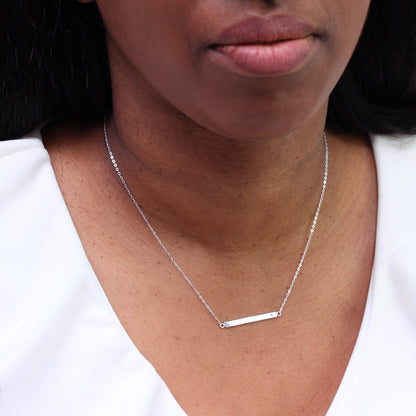 Sterling Silver Clear CZ Engravable Bar Necklace 18 Inch Chain