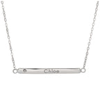 Sterling Silver Clear CZ Engravable Bar Necklace 18 Inch Chain
