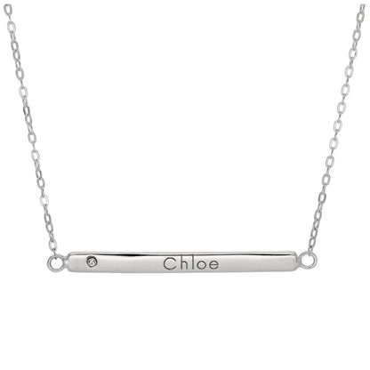 Sterling Silver Clear CZ Engravable Bar Necklace 18 Inch Chain