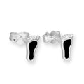 Sterling Silver & Black Enamel Footprint Stud Earrings