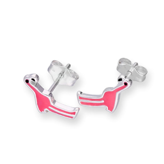 Sterling Silver & Pink Flamingo Stud Earrings