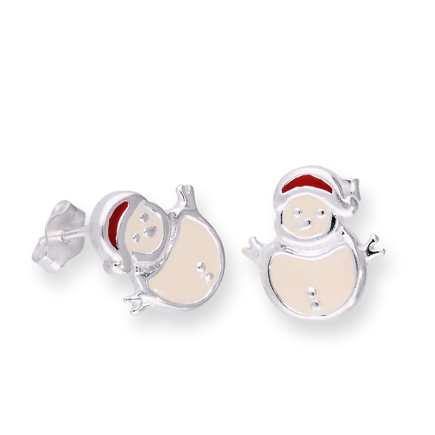 Sterling Silver & Enamel Happy Snowman Stud Earrings