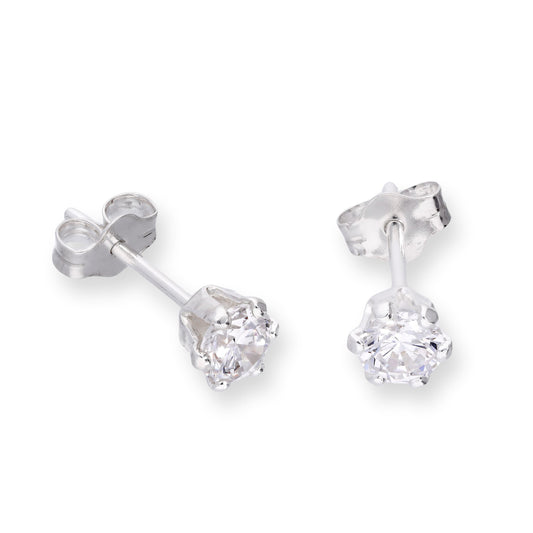 Sterling Silver & Clear CZ Crystal Stud Earrings