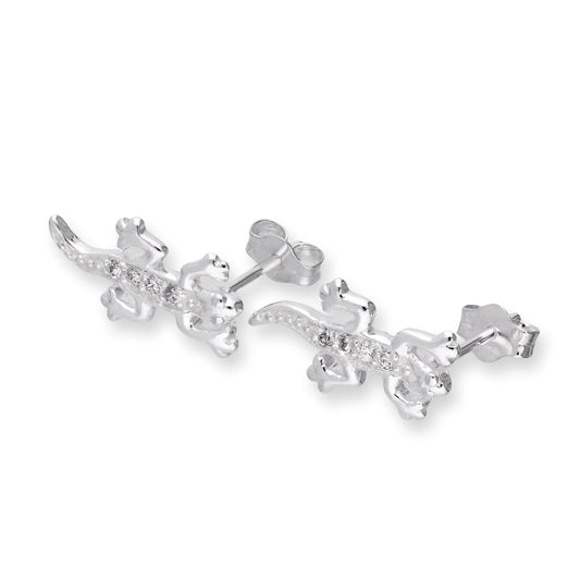 Sterling Silver & Clear CZ Crystal Lizard Stud Earrings