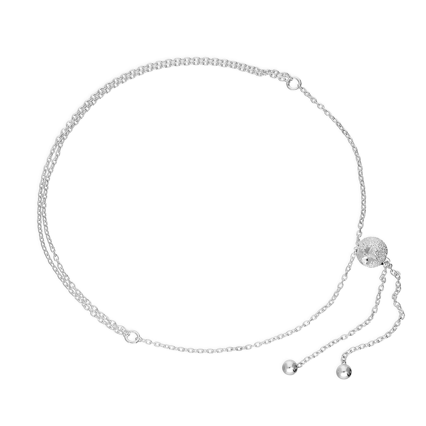 Sterling Silver 11 Inch Adjustable Bracelet with Frosted Bead