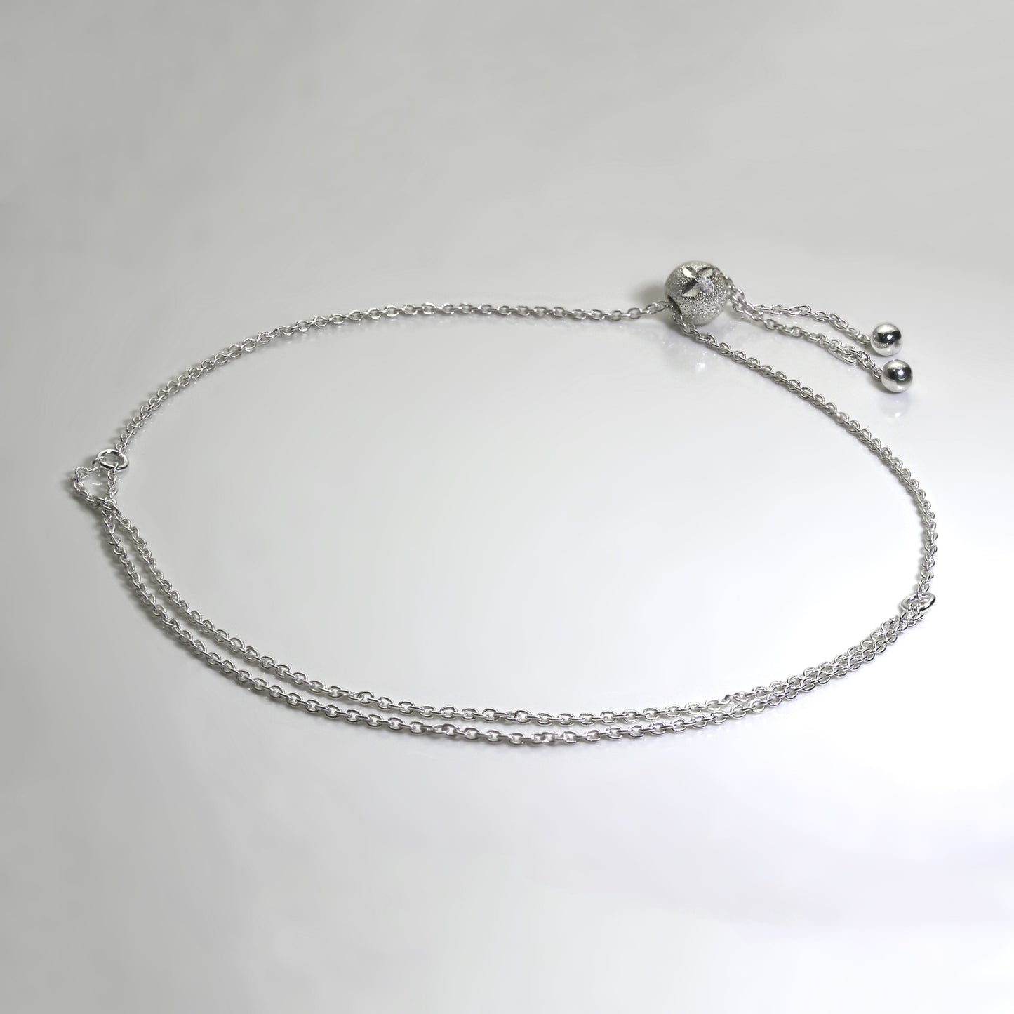 Sterling Silver 11 Inch Adjustable Bracelet with Frosted Bead