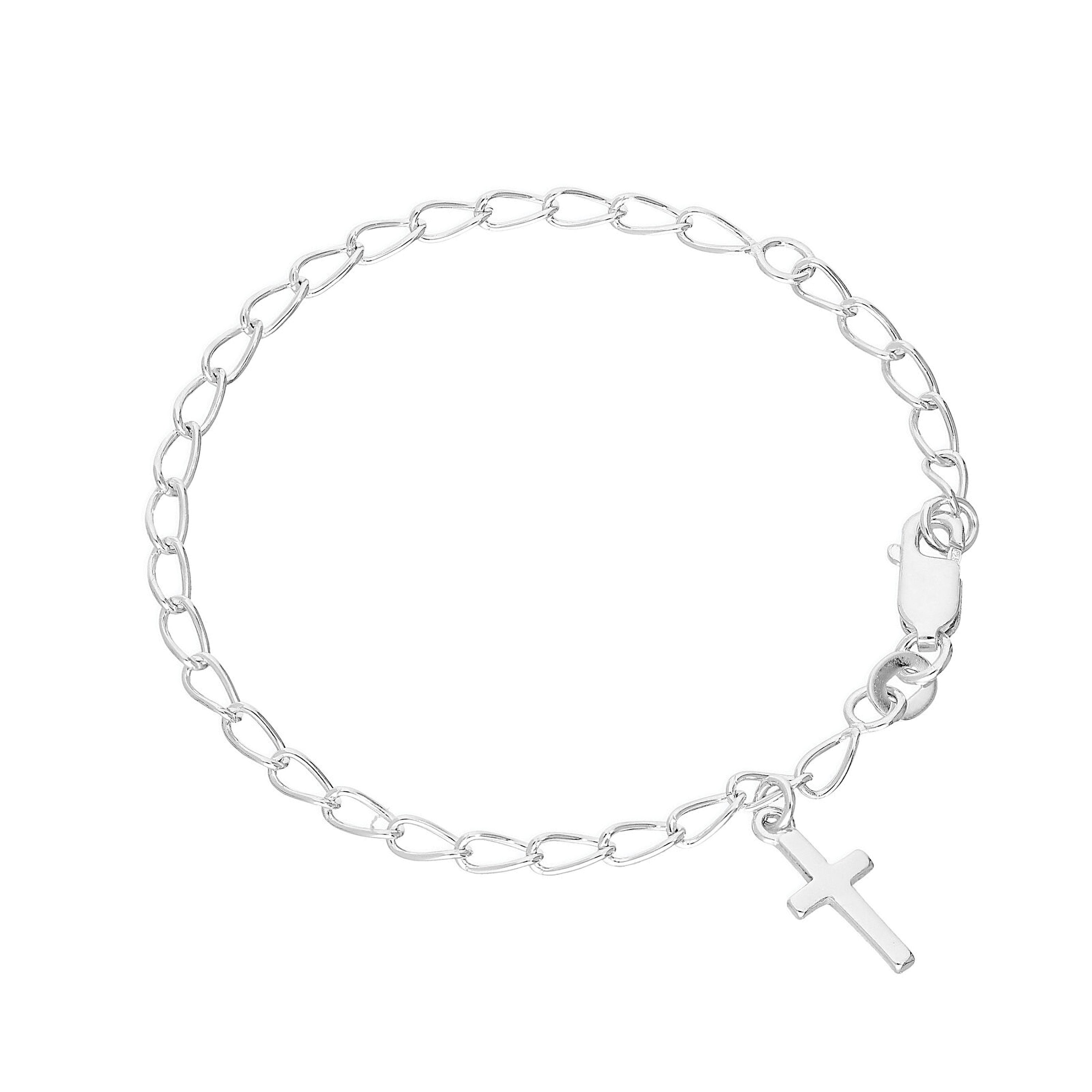 Sterling Silver 6 Inch Bracelet w Cross Charm