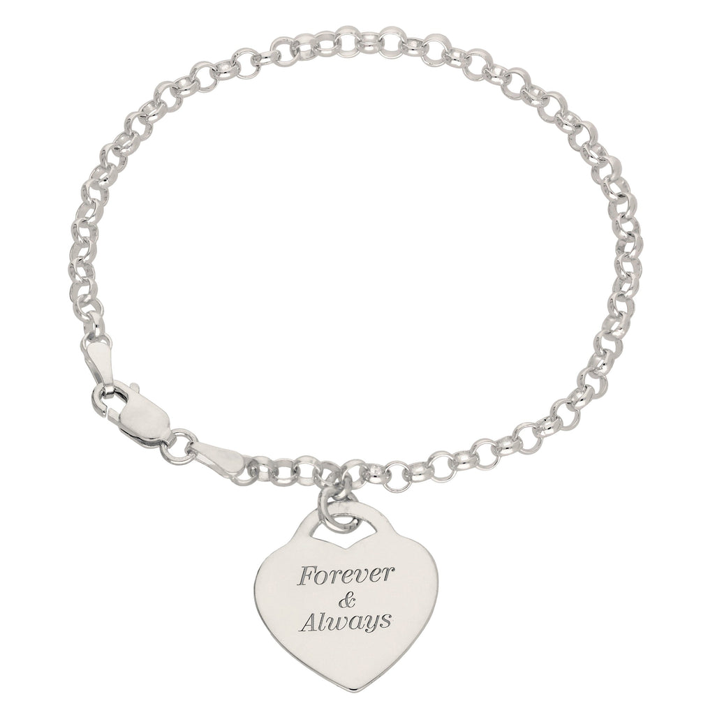 Sterling Silver 7 inch Bracelet Engravable Padlock Heart