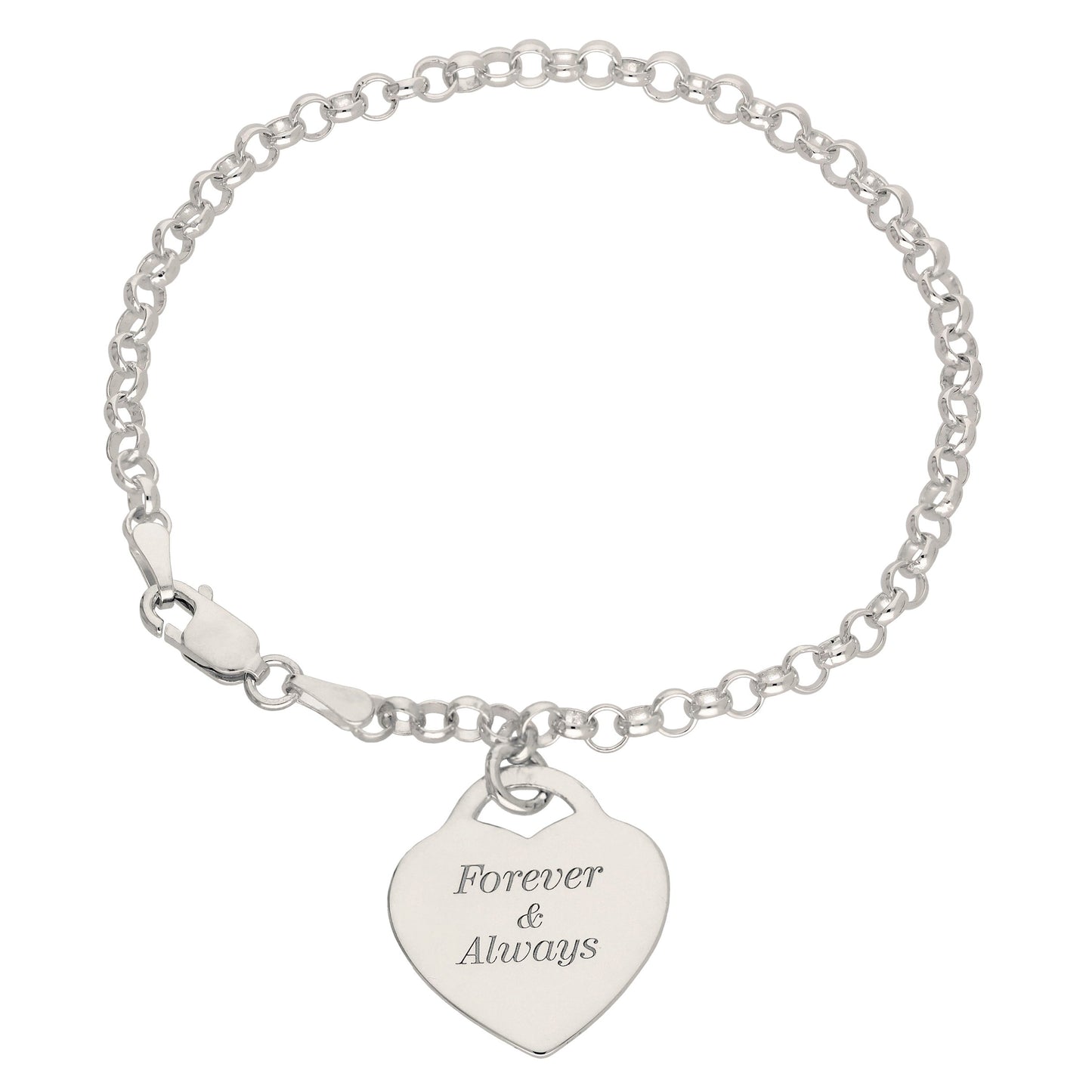 Sterling Silver 7 inch Bracelet Engravable Padlock Heart