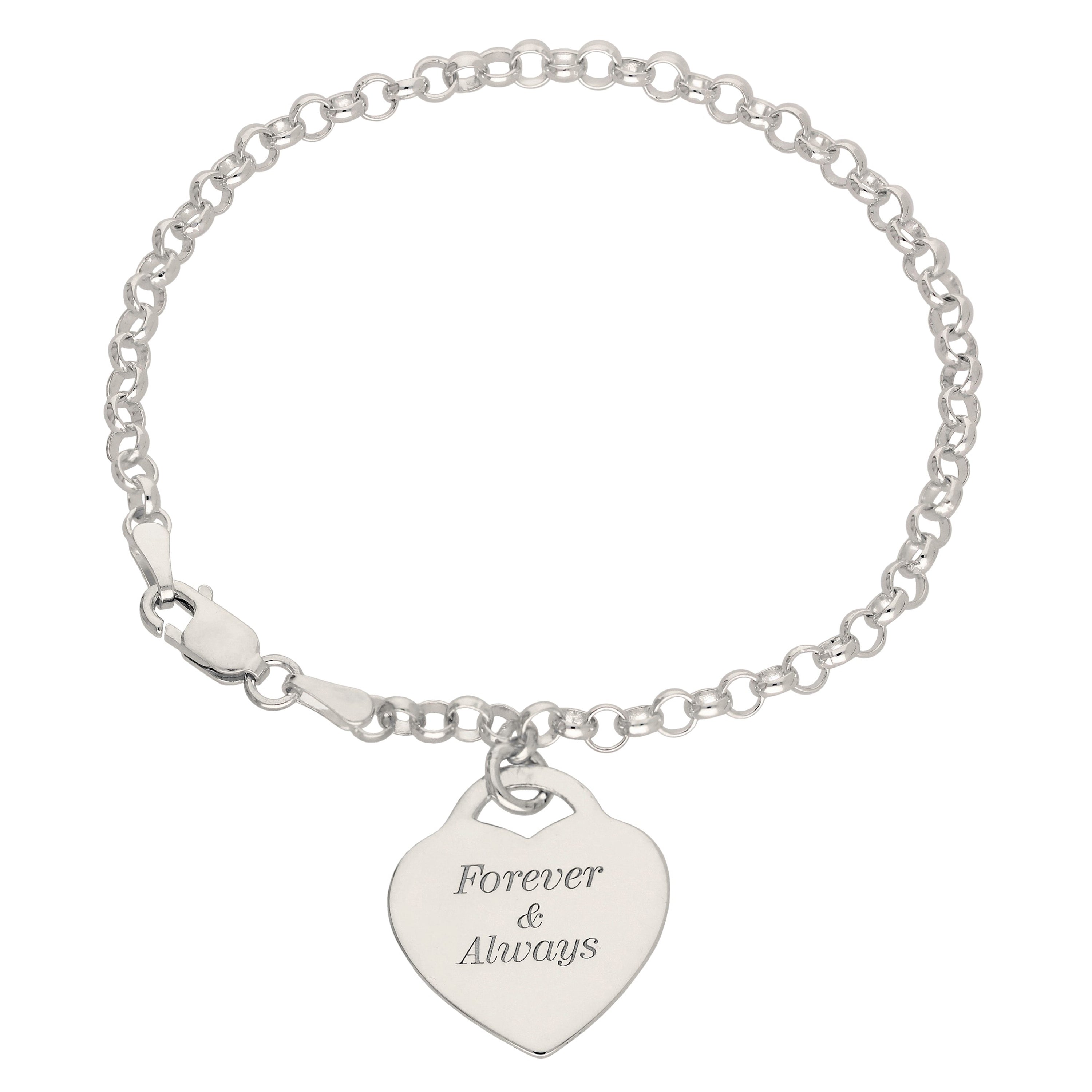 Sterling Silver 7 inch Bracelet Engravable Padlock Heart