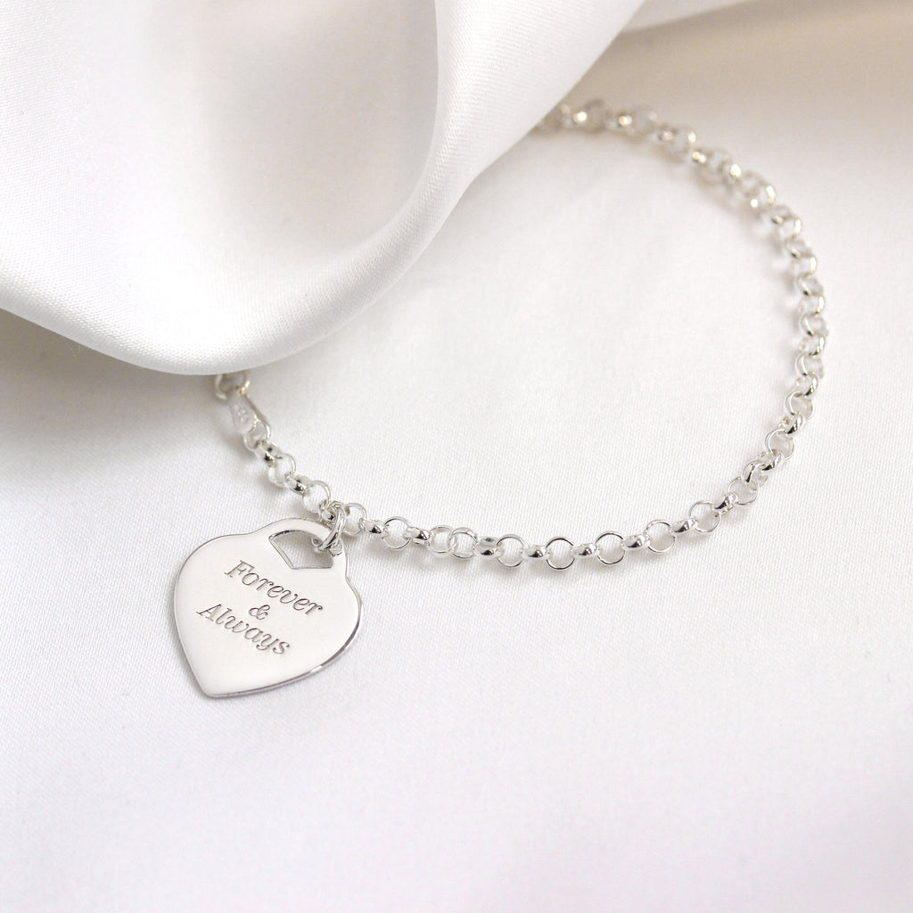 Sterling Silver 7 inch Bracelet Engravable Padlock Heart