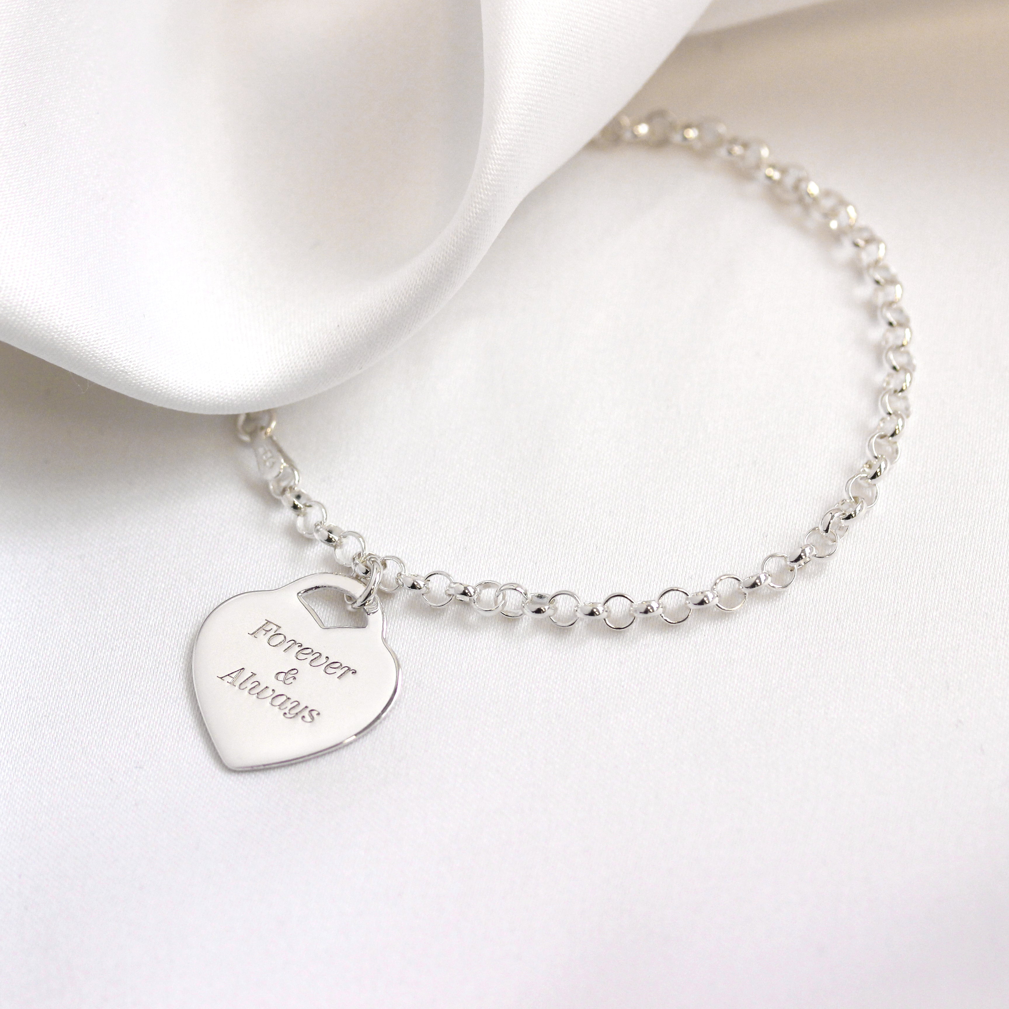 Sterling Silver 7 inch Bracelet Engravable Padlock Heart