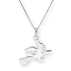 Sterling Silver Witch on a Broomstick Pendant Necklace 14 - 22 Inches