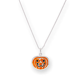 Sterling Silver & Enamel Pumpkin Pendant Necklace 14 - 28 Inches