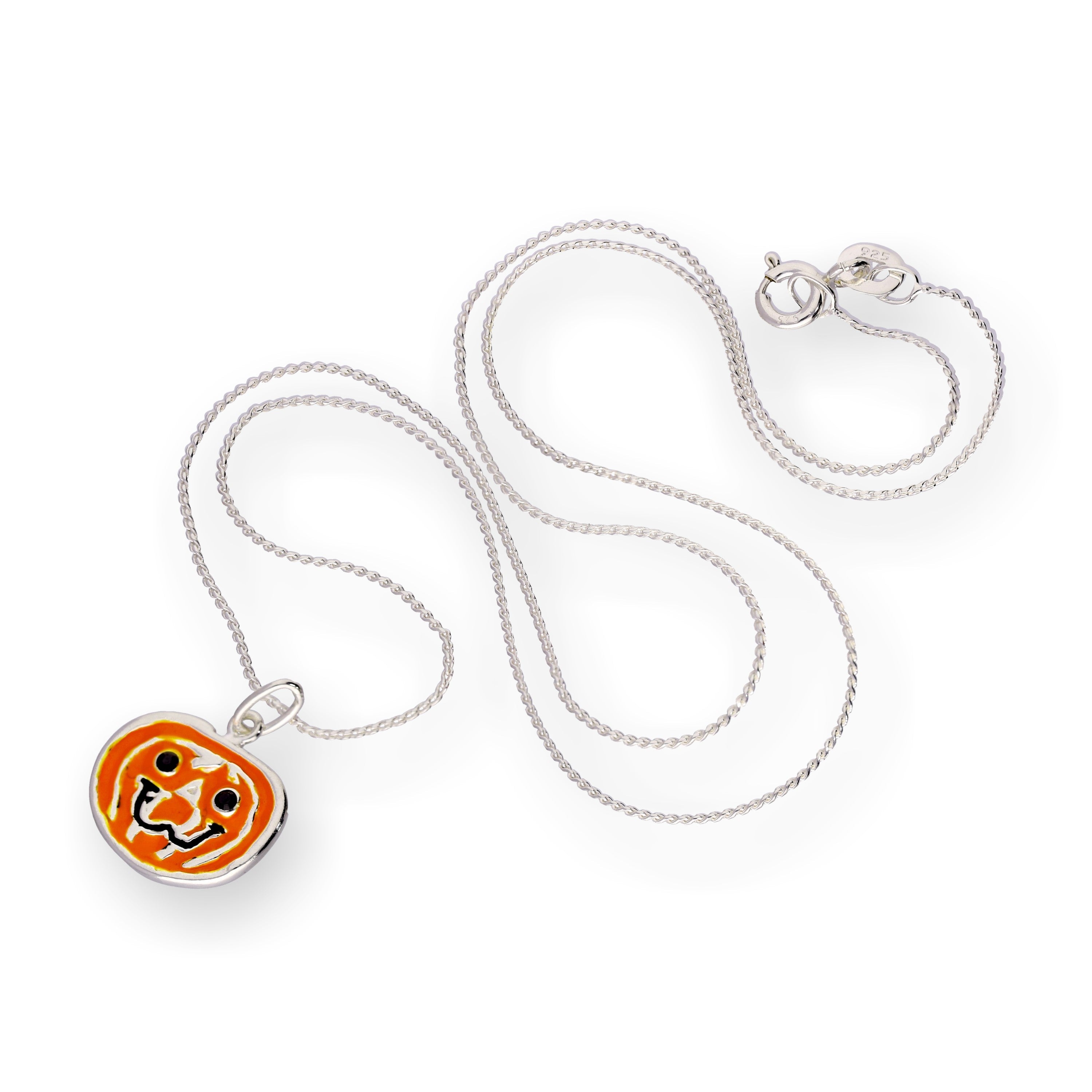 Sterling Silver & Enamel Pumpkin Pendant Necklace 14 - 28 Inches