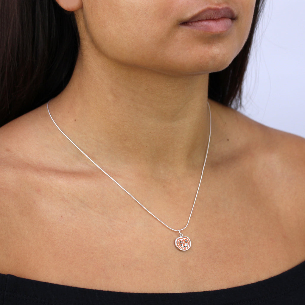Sterling Silver & Enamel Pumpkin Pendant Necklace 14 - 28 Inches